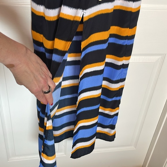 Michael Kors Striped Maxi Dress Medium Sleeveless Cami Blue, Black, and Yellow - Picture 6 of 11